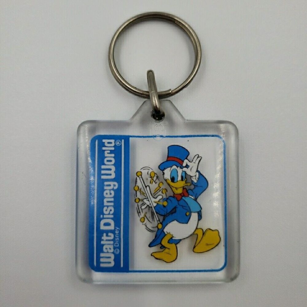 Vintage Donald Duck Keychain Walt Disney World Souvenir Square Acrylic Key Chain